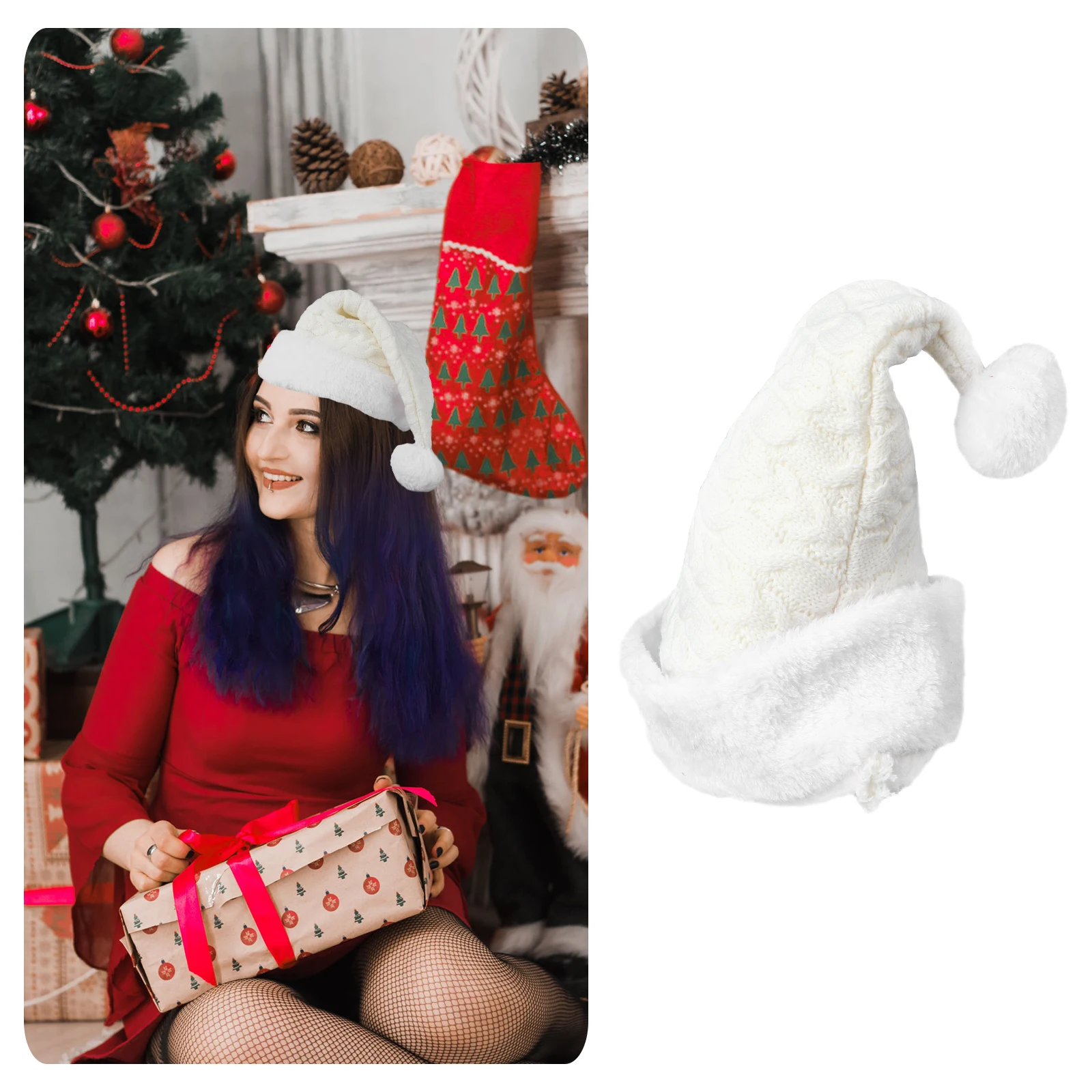 

Knitted Santa Hat Warm Hats Women Adult Party Accessories Baby White Festival Supplies Christmas Photos Props Santa Claus