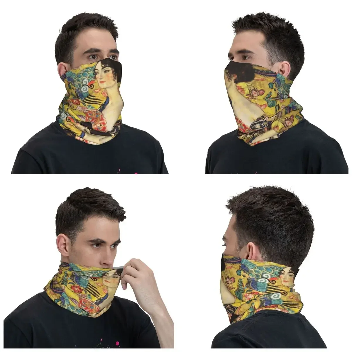 Gustav Klimt Lady With Fan Bandana Neck Gaiter UV Protection Face Scarf Cover Women Men Headband Tube Balaclava