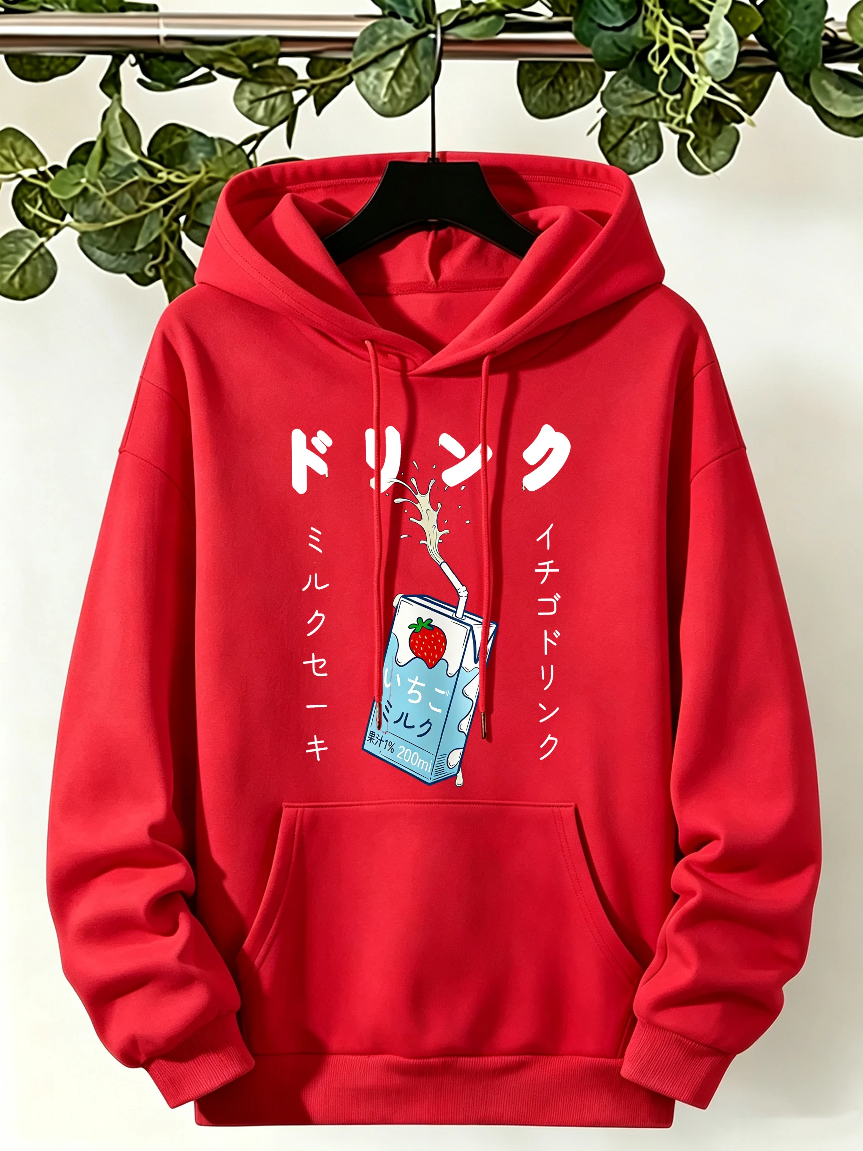 2026 Delicious Strawberry Flavored Juice Pattern Hoodie Women Korean Fleece Hoody Pocket Y2K Female Hoodie Autumn Loose Pullover