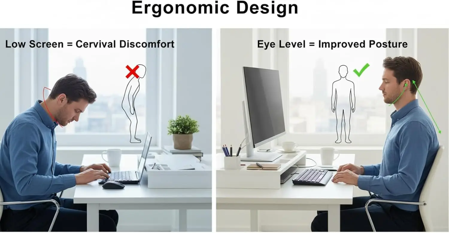 حامل شاشة كمبيوتر من الخيزران للمكتب، منظم سطح المكتب متعدد الأغراض مع مساحة تخزين تحت الرف وحامل الكمبيوتر المحمول #3