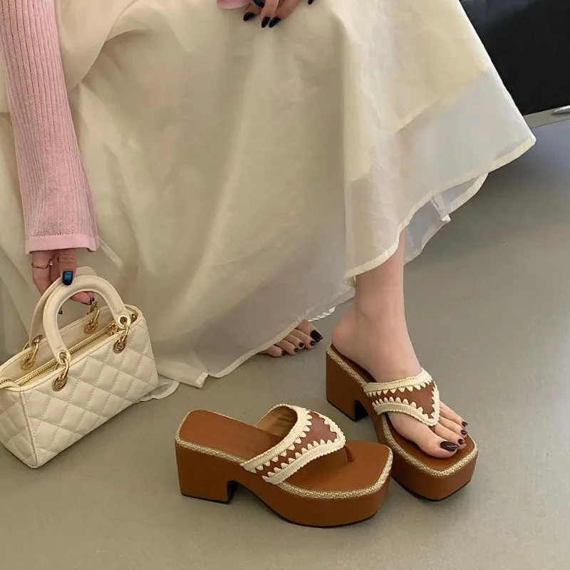 

Bohemia Women's Shoes New Exquisite High Heeled Flip Flops for Woman Comfort Vacation Casual Shoes Designer Shoes Zapatos Mujer