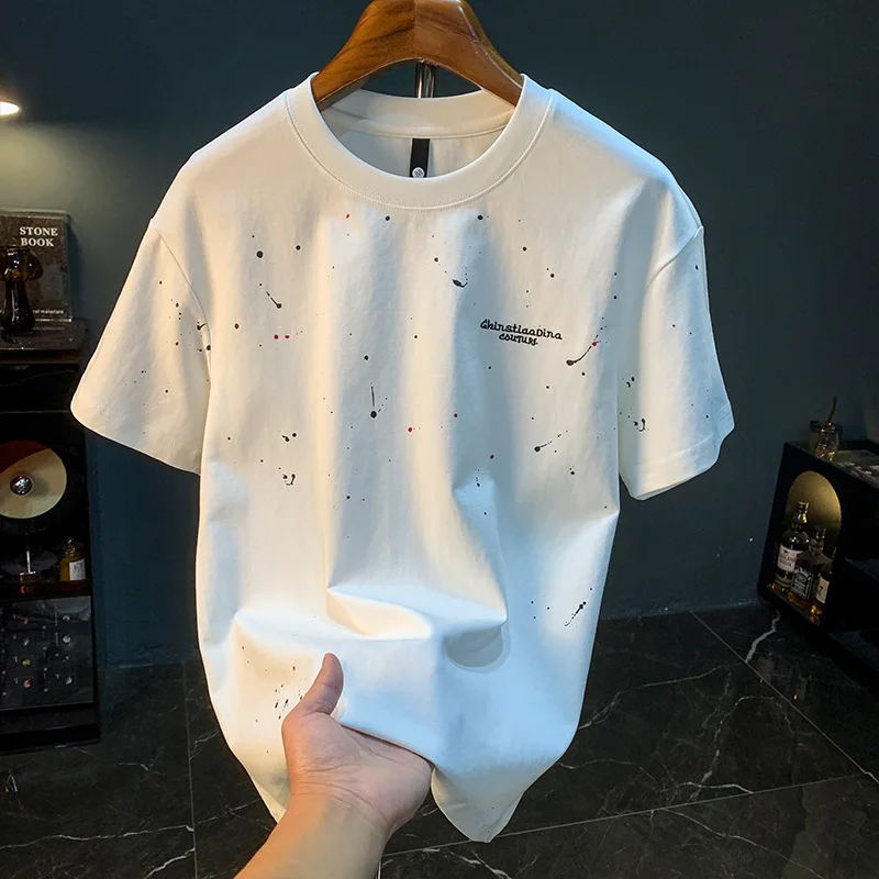 Summer Trendy Inkjet Printed T-shirt Short Sleeve Men's Thin Round Neck Large Size Breathable