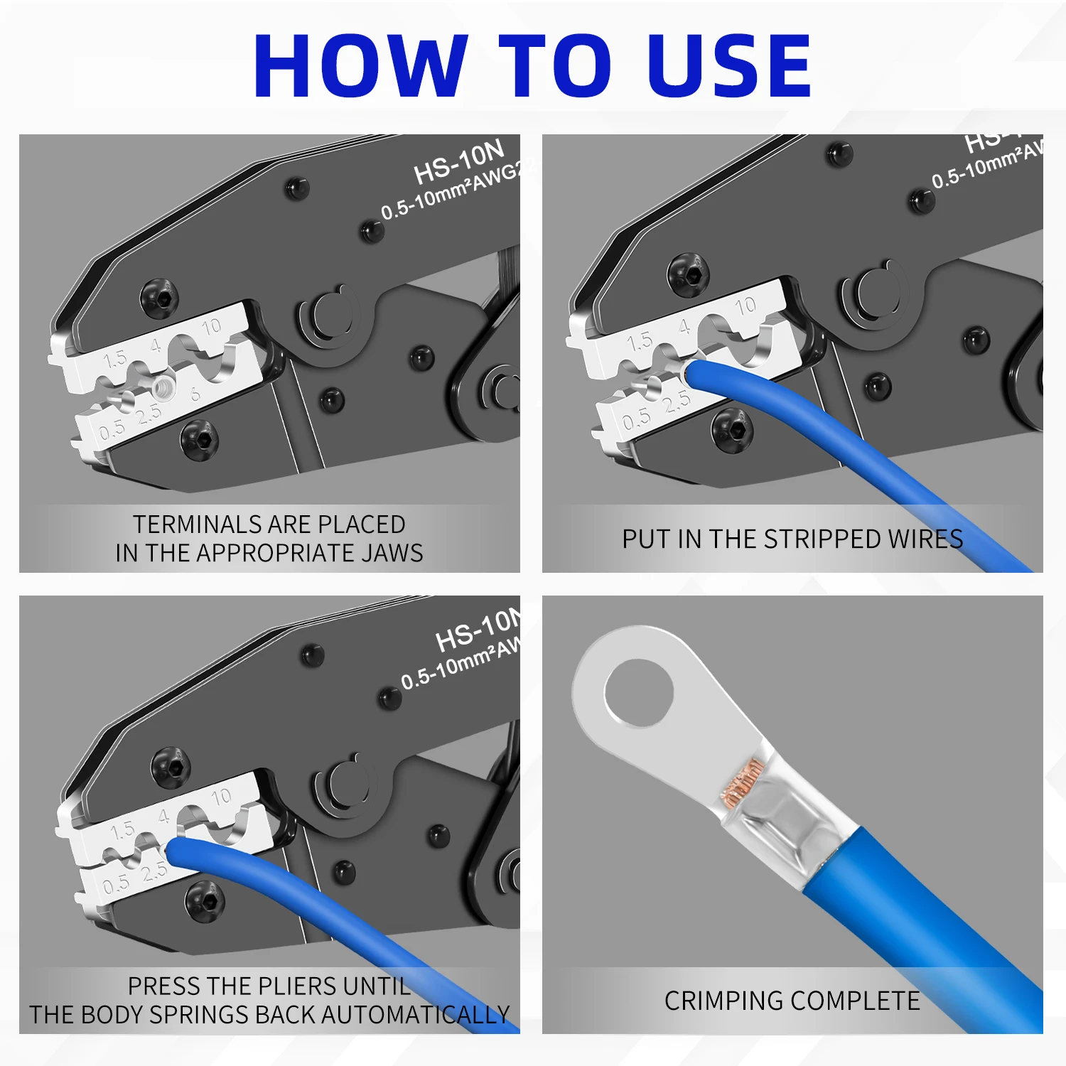 HS-10N Wire Crimping Plier C45/SC/UT/OT Bare Non-Insulated Terminals Ratchet Crimper AWG22-8 Hand Crimping Tool Hand Tool