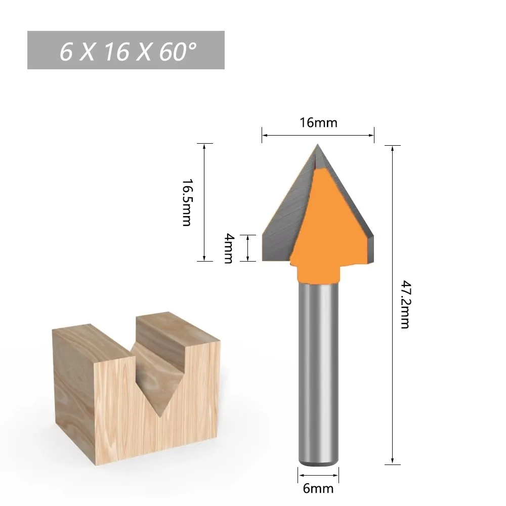 1 Pc 6mm V Groove Router Bits CNC Engraving Milling Cutter 60-150 Degree Woodworking Carving Knife Tungsten Carbide Cutting Tool