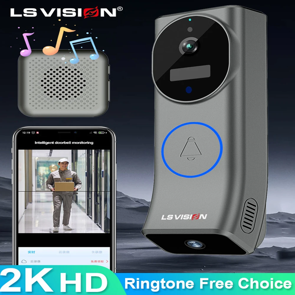 LS VISION Full Body View Doorbell 2K WiFi Video Wireless HD 2 Lens Digital Door Bell Peepholes PIR Motion Detection 2-Way Audio