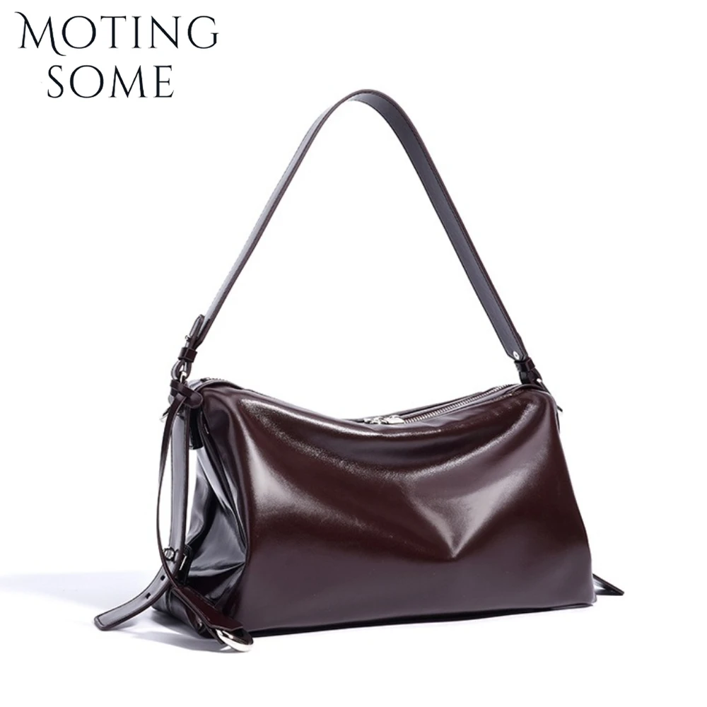 

Motingsome Cowhide Genuine Women Satchel Bags Fashionable 2025 New Casual Tote Shoulder Messenger Purse Luxury Pillow Handbag