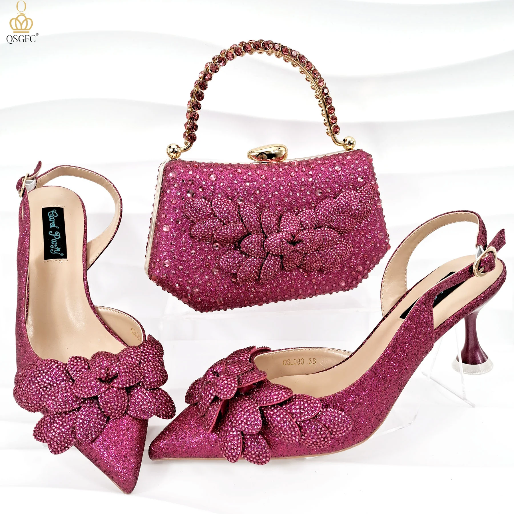 

New Handmade Flower African Fashion Shoes And Handbag Crystal Decoration Style Party Wedding Or Friends Gathering