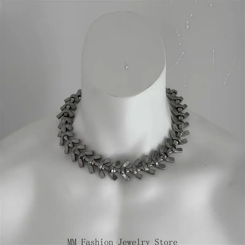 Bone-Inspired Chain Necklace in Stainless Steel, Short 40cm Collar Length Standout Jewelry for Daily Wear, Festival Styling and