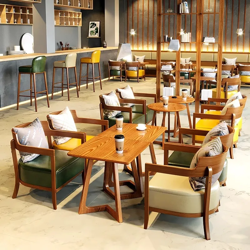 

Dessert Milk Tea Shop Cafe Solid Wood Table And Chair Combination Simple Leisure Reception Lounge Room Book Bar Sofa Chair