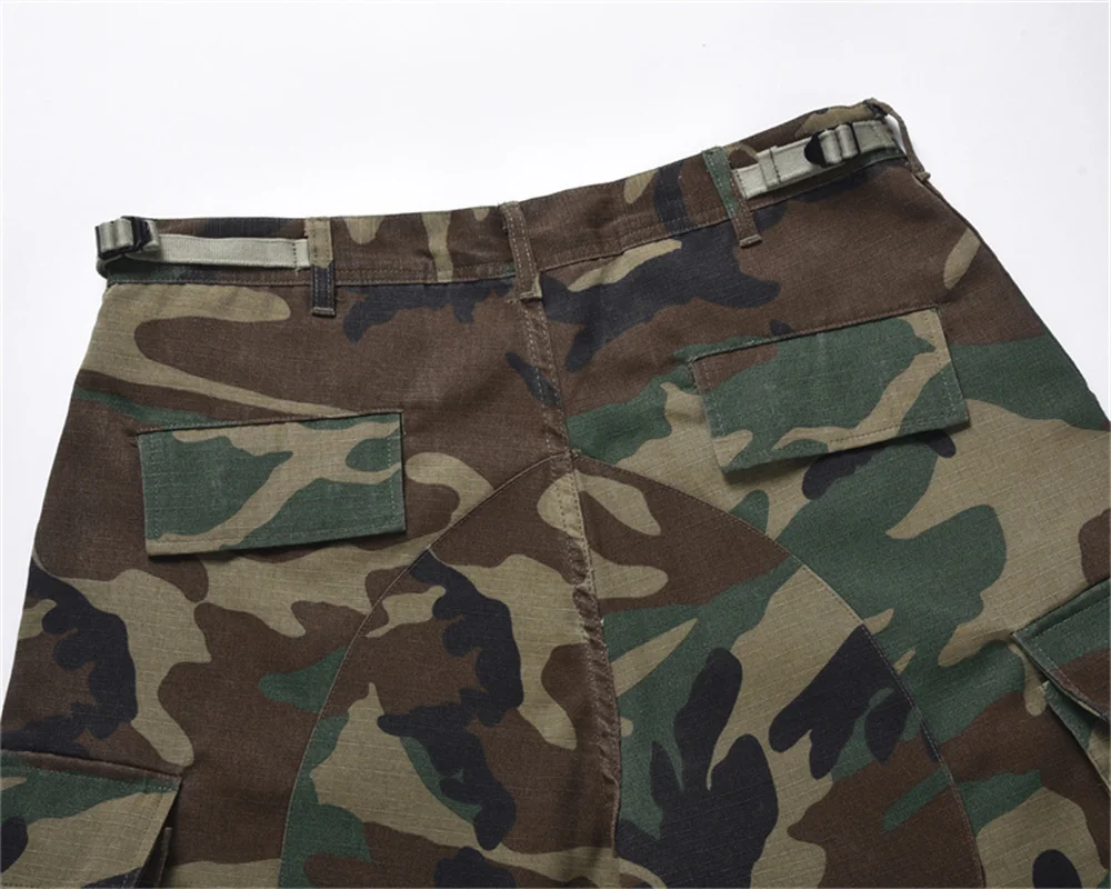 Adjustable Waist Camouflage Cropped Pants Men Women High Quality Loose Fitting Multi Pocket Work Pants Cropped Trousers