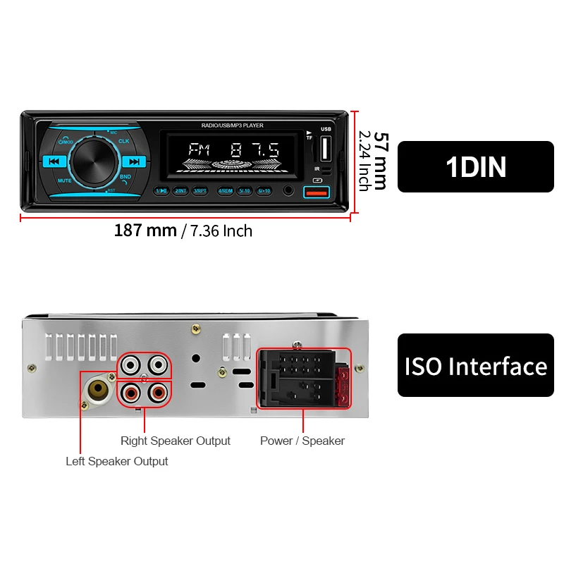 HIPPCRON 6 IN1 Auto 1DIN Radio Audio Stereo MP3-Player BT5.1 Multimedia Digital Stereoanlage für Auto Universell Farbig Aux-Eingang USB – Detail 13