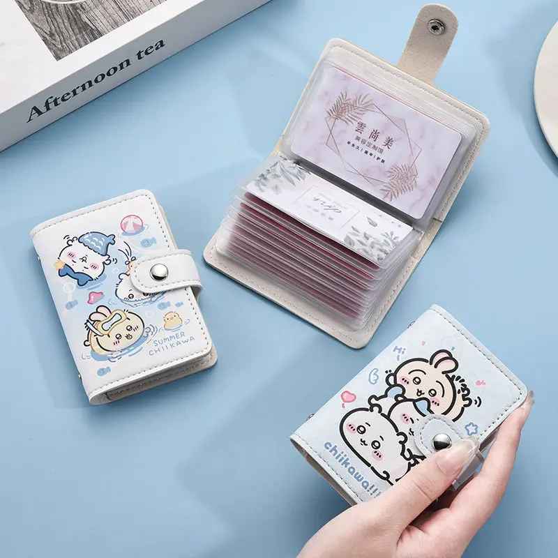 만화 귀여운 치이카와 카드 홀더 우사기 캐릭터 대용량 다중 슬롯 초박형 운전면허증 은행카드 가방 휴대용