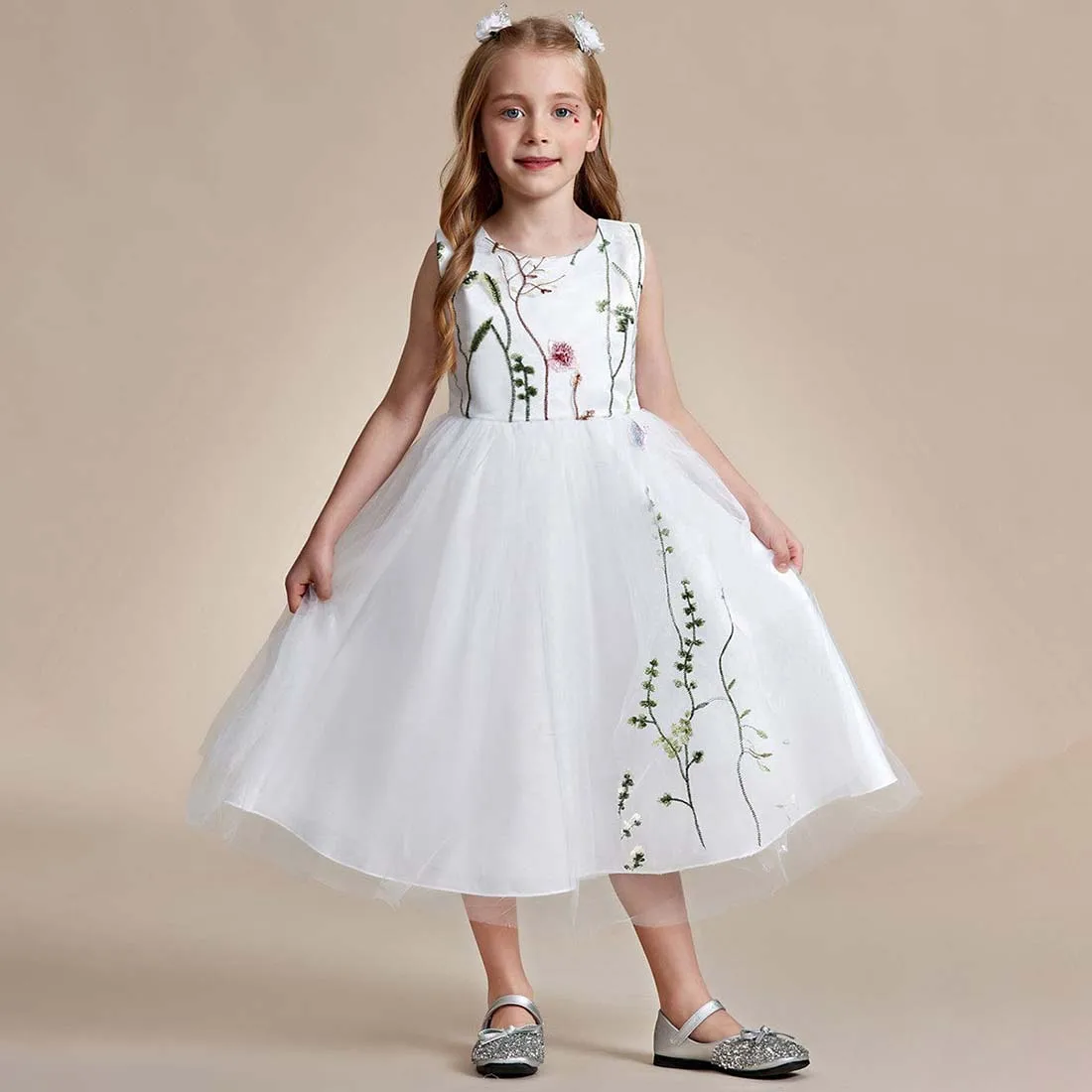 YZYmanualroom Embroidered Tulle Sleeveless Flower Girl Dress 2-15T