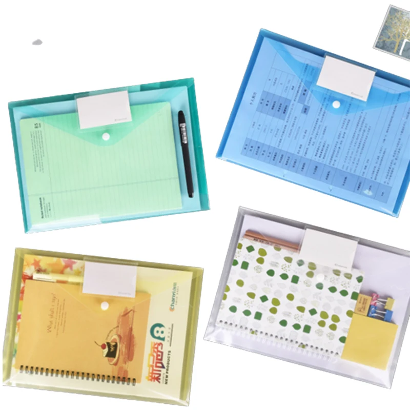 A4 Folders File Bag Transparent Solid Color Student Use Label Classification Test Paper Bag Storage Bag Office Stationery 50pcs