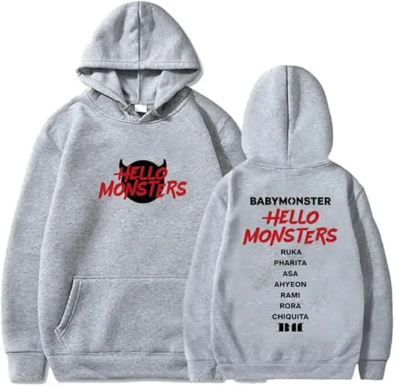 Babymonster هوديس Hello Monsters World Tour Merch Pullovers Cosplay للجنسين أزياء طويلة الأكمام بلوزات #3