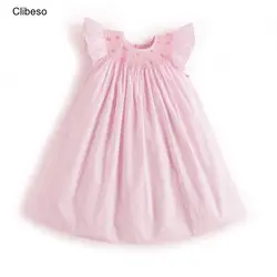 2024 Clibeso Girls Pink Princess Dresses Hand Made Smocked Clothing Summer Baby Cotton Smocking Frocks Children Spanish Clothes