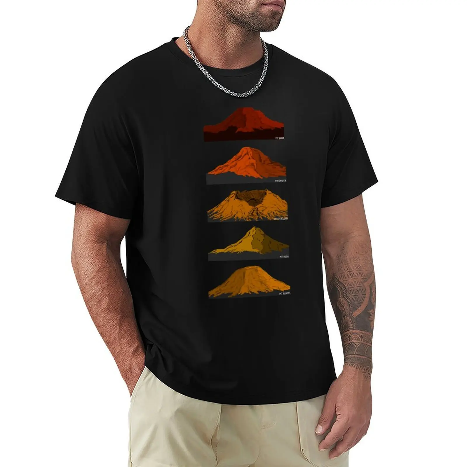 Cascade Volcanoes Red Orange Gold T-Shirt Fashion Casual Short Sleeve Top
