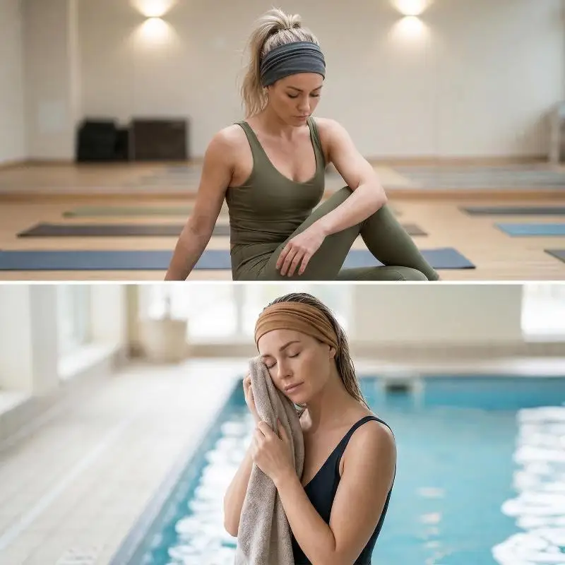 Breite Stirnbänder für Frauen, Stilvolle Kopfwickel, Boho-Haarbänder, Sport-Yoga-Turban, Rutschfestes Baumwoll-Bandana, Haaraccessoires – Detail 6
