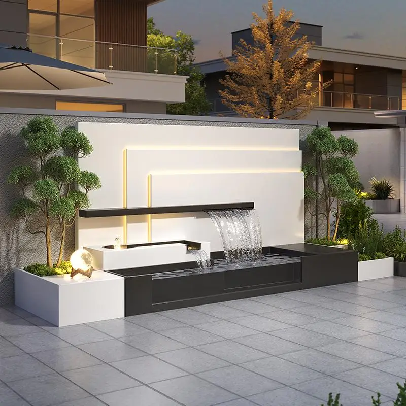 

Simple modern stainless steel flowing water wall courtyard villa garden landscape water curtain wall flowing water screen terrac