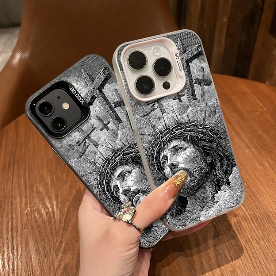Téléphone couronne d'épines et croix pour iPhone 17 à 11 Pro Max Plus