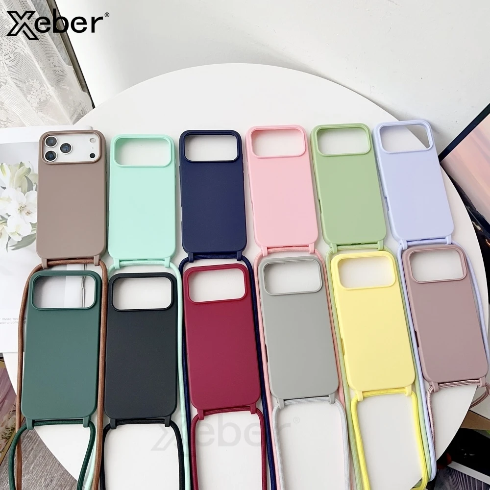 Candy Case für iPhone 17 16 15 14 13 12 11 Pro Max 17 Air XR XS X Crossbody Lanyard Strap Seil Matte Silikon Soft Back Cover