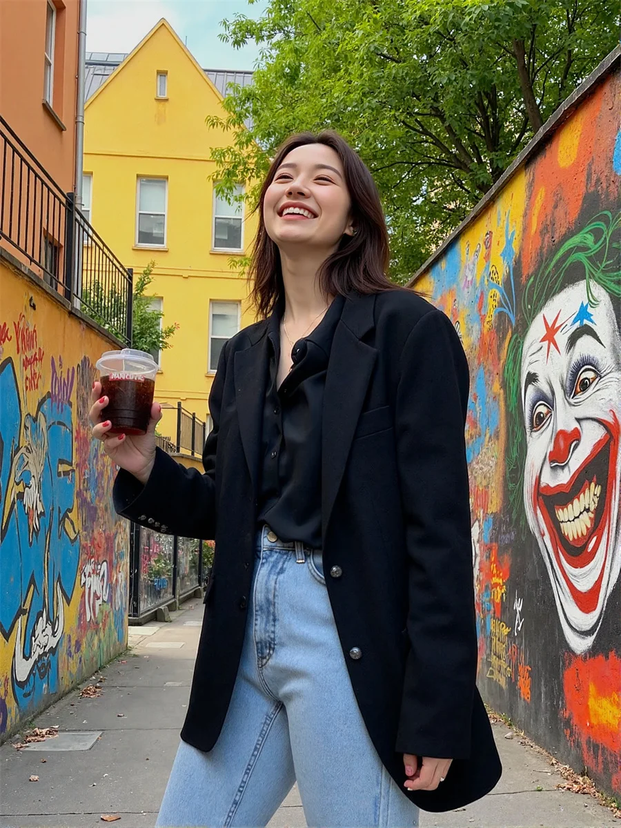 معطف نسائي بليزرات نسائية خط أسود وأبيض مجعد شوكة خلفية ديكور الخصر المعانقة تمتد اللون أنثى مشرق العائمة