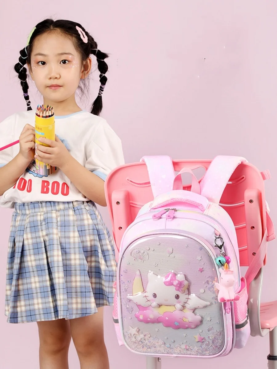 Mochila escolar de protección de columna vertebral para niños, Bolsa Escolar de dibujos animados de Hello Kitty, unicornio, sirena, Linda impresión, gran capacidad, nueva