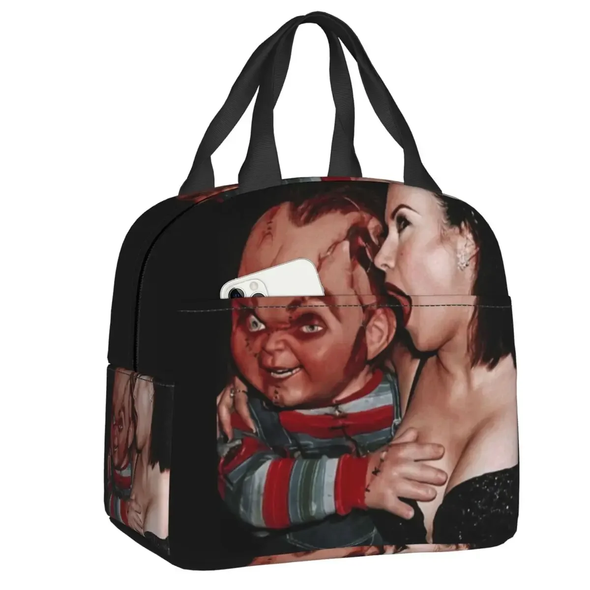 Funny Chucky Doll Thermal Insulated Lunch Bag Women Childs Play Horror Movie Portable Lunch Tote for School Storage Food Box