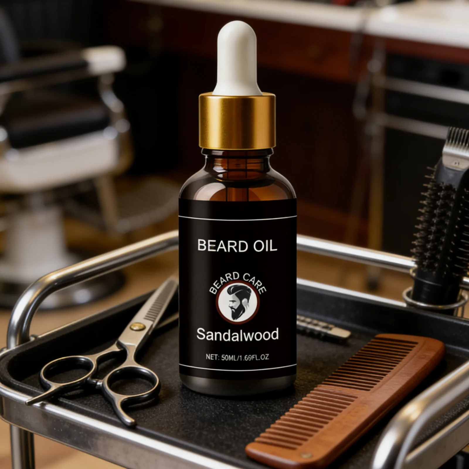 Men's Sandalwood Beard Oil Adds Shine Softening Nourisheing Strengthens Follicles Light Hold Repair Dry Beard Grooming Oil 50ml