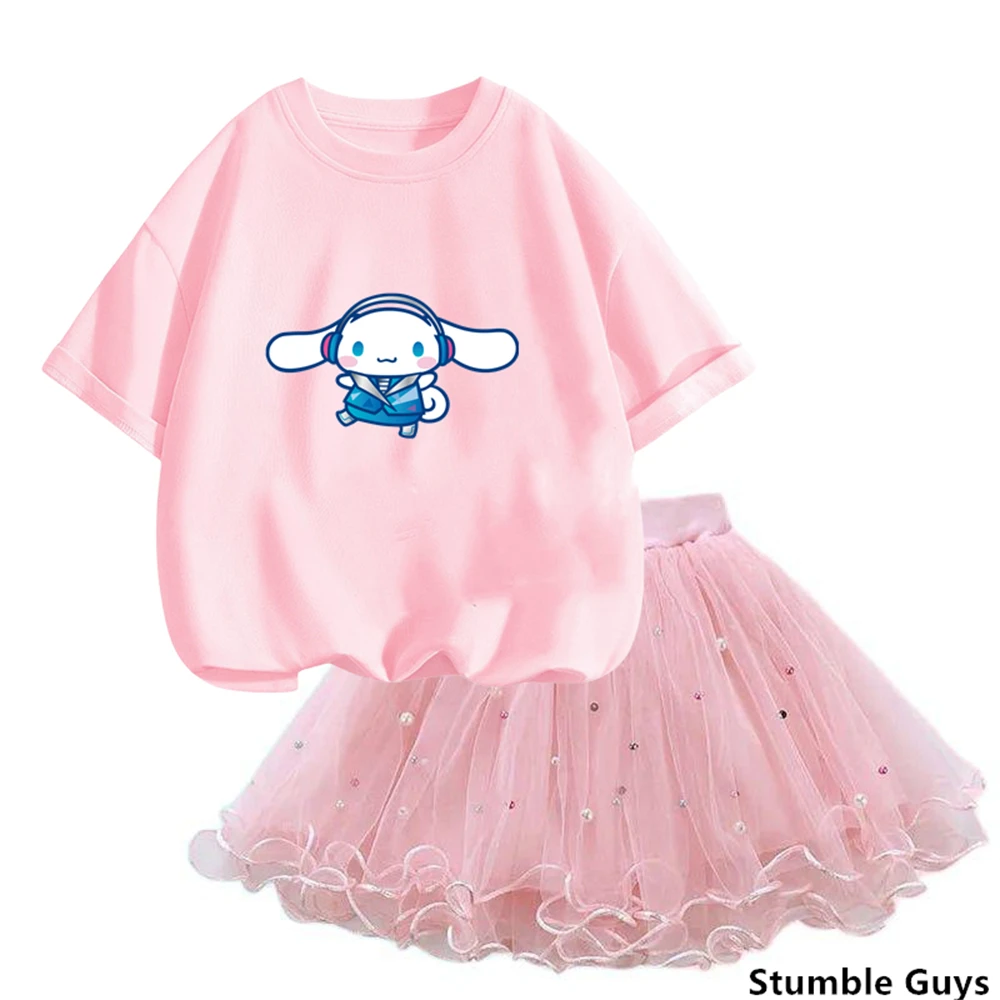 Korean style kids Little Girls Pretty Clothing Set Fashion Outfits Summer Cinnamoroll T-Shirt& tutu Mesh Skirt Two Piece