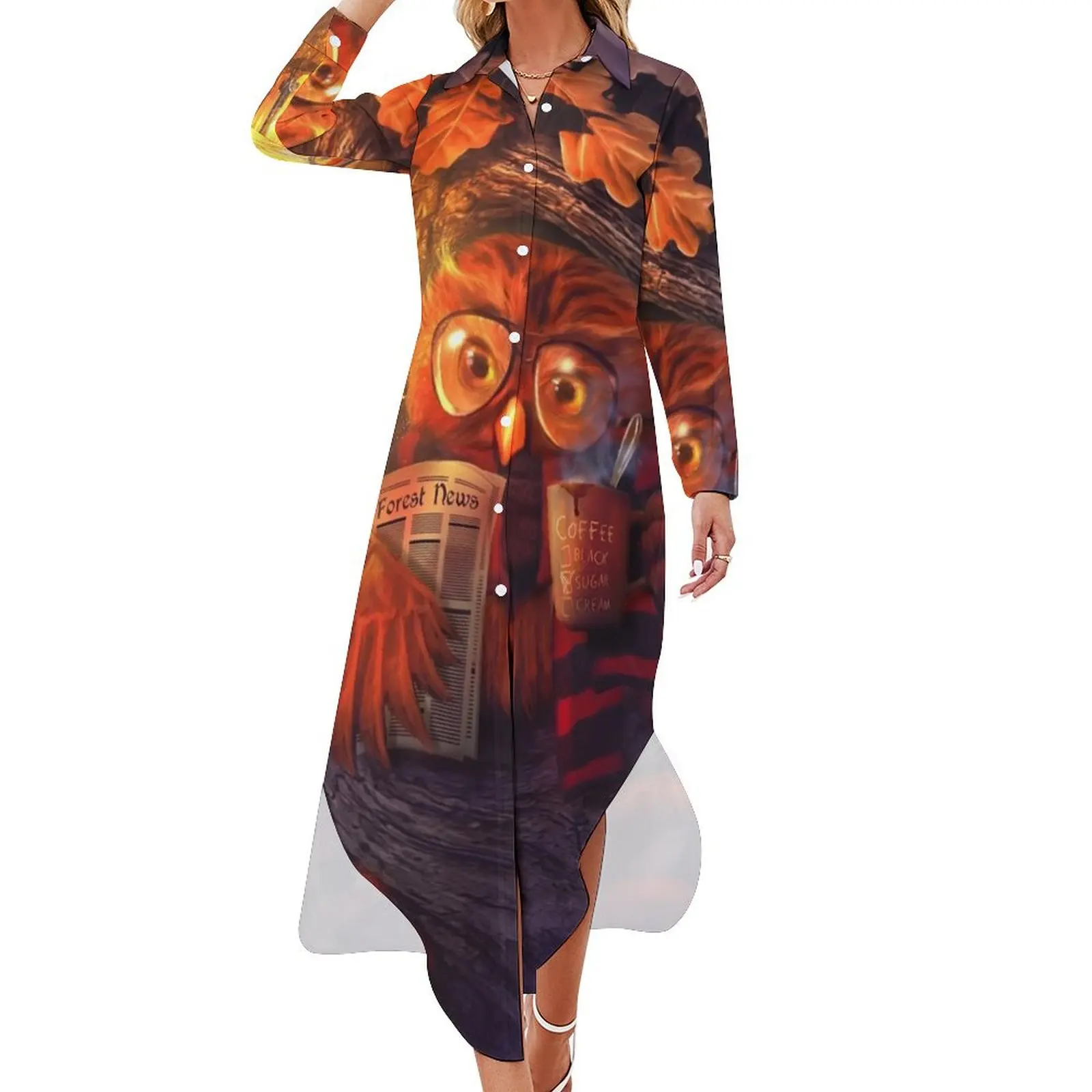 

Owl Long Sleeved Shirt Dress long sleeve dress dress women summer