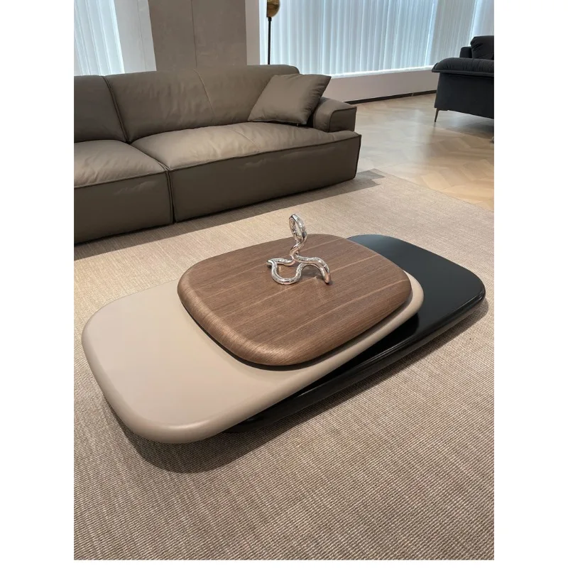 Rotating coffee table, suspended Italian minimalist oval coffee table