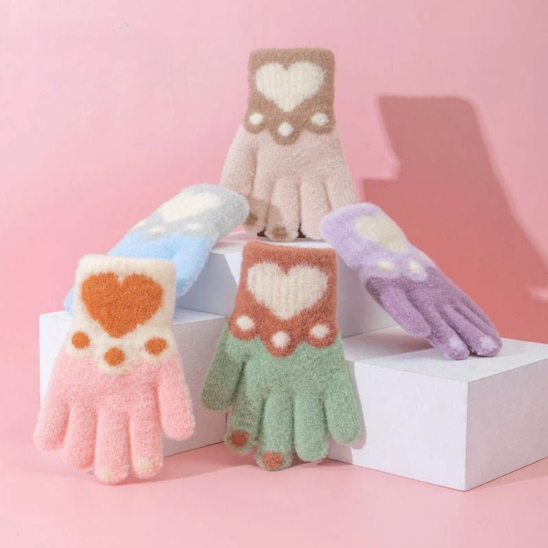 

Kids Cat Paw Gloves Fashion Cartoon Furry Kitten Glove for 5-10Y Kids Boy Girl Children Glove Autumn Winter Thicken Plush Glove