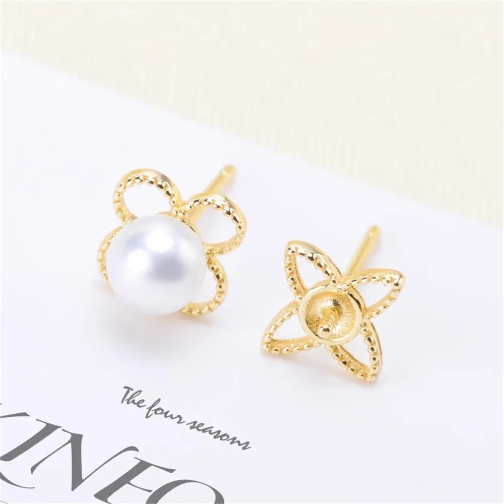 DIY Pearl Accessories S925 Sterling Silver Stud Earrings Empty Tray Fashion Pearl Earrings Holder Fit 4-5mm Beads E019