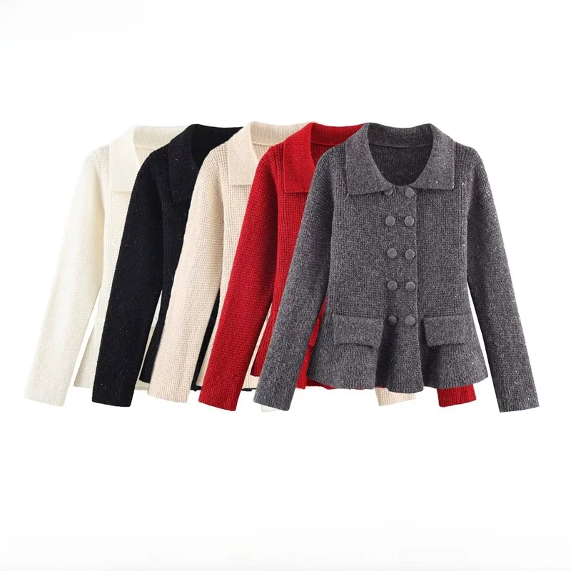 

Fashionable Double-Breasted Open Cardigan Outerwear ZR Style Autumn Winter New Arrival Women's Polyester Knitted Sweater