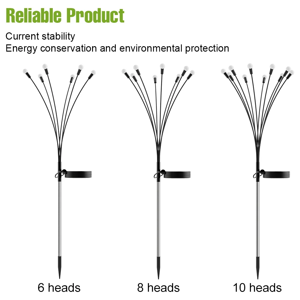 Solar Firefly Garden Light LED Wind Swing Lawn Lamp Outdoor Waterproof Landscape Pathway Yard Decoration Stake Light 6/8/10Heads