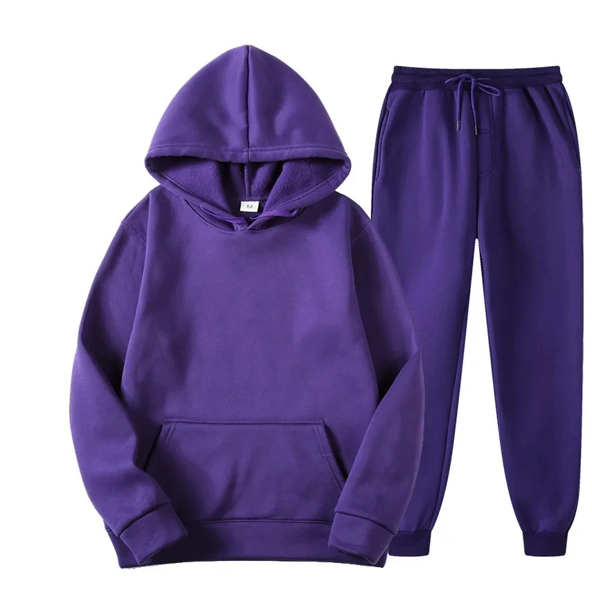 Men's Autumn and Winter New Solid Color Hoodie+pants Two-piece Set Fashionable Casual Sports Set Size S-3XL