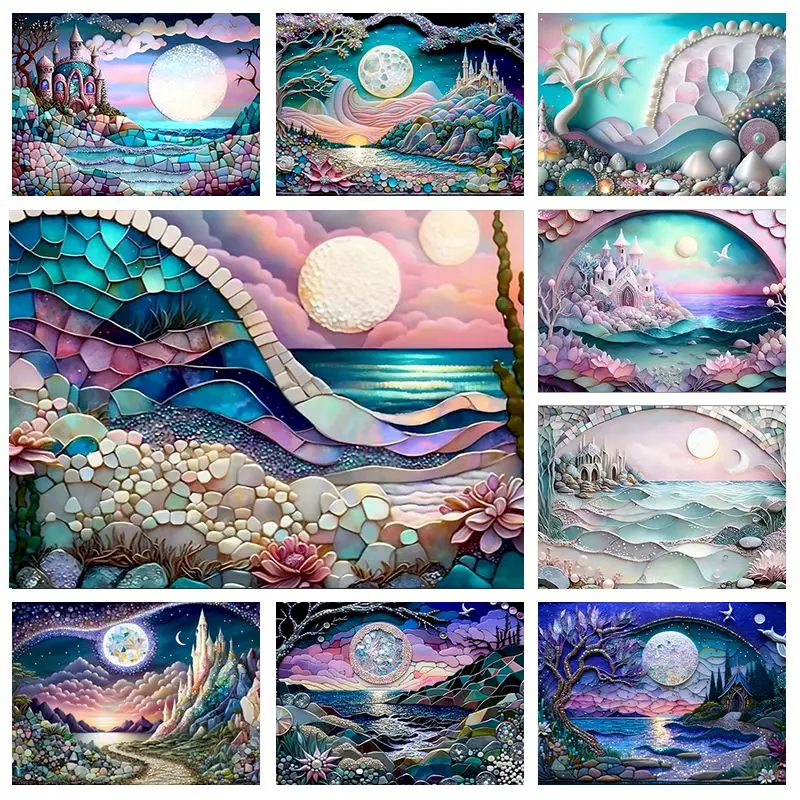 GatyzQuantité-Customs by Number to Paint, Cove Moon Scenery, Handpainted Abstract 173 Customs Picture, Artwork Gifts, DIY Decor