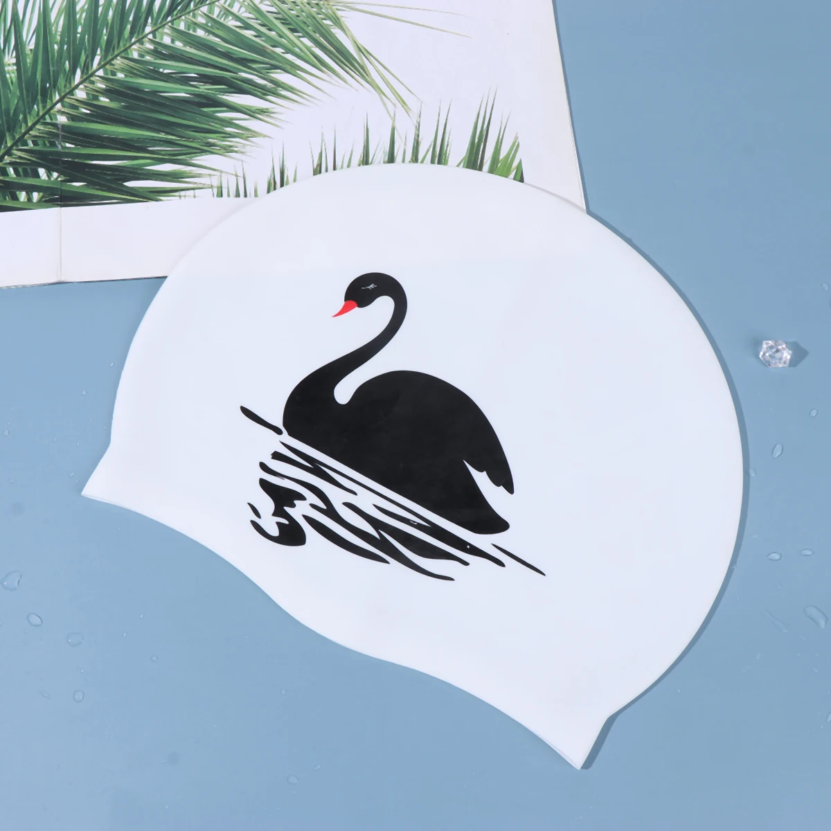 

1Pc Lightweight Flexible Silicone Swimming Cap Swan Pattern Waterproof Comfortable Pool Hat For Women Hair Protection
