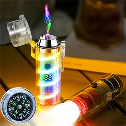 Outdoor LED Lighting Waterproof Lighter With Compass Type-C Rechargeable Double Arc Lighter Digital Power Electronic Lighter