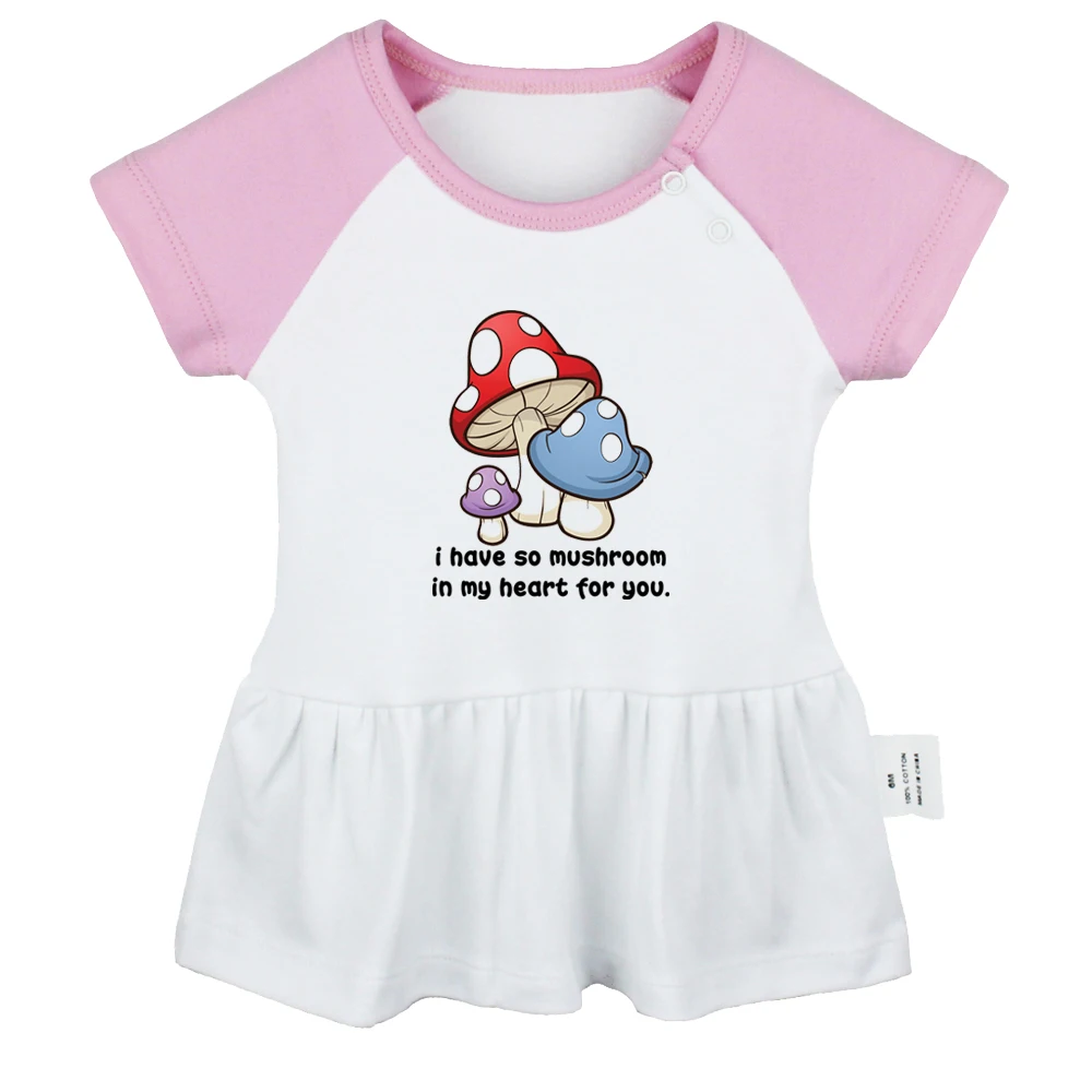 I Have So Mushroom In My Heart For You Fun Printed Baby Sweet Dresses Girls Cute Short Sleeves Pleated Dress Summer Clothing