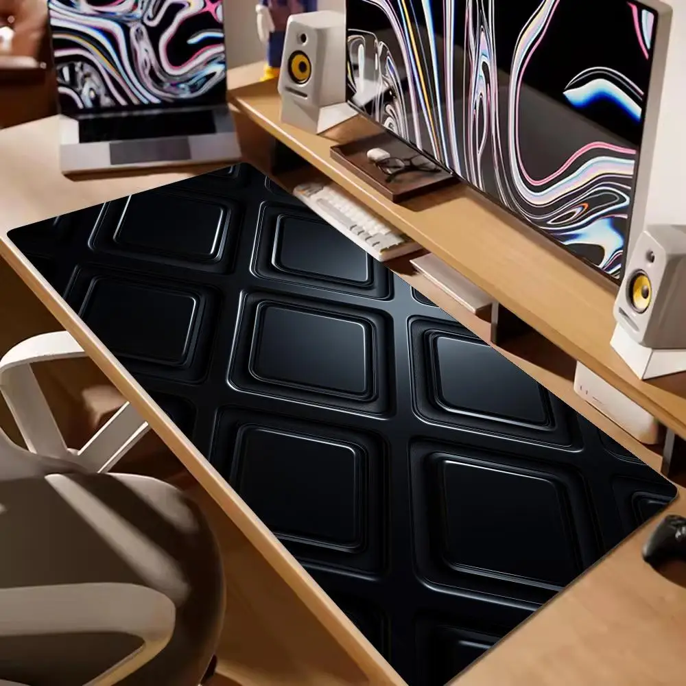 

Black Geometry Mouse Pad XXL Large Gaming Accessory Deskmats Non-Slip Rubber Computer Keyboard Mat Office Laptop Long Mousepad