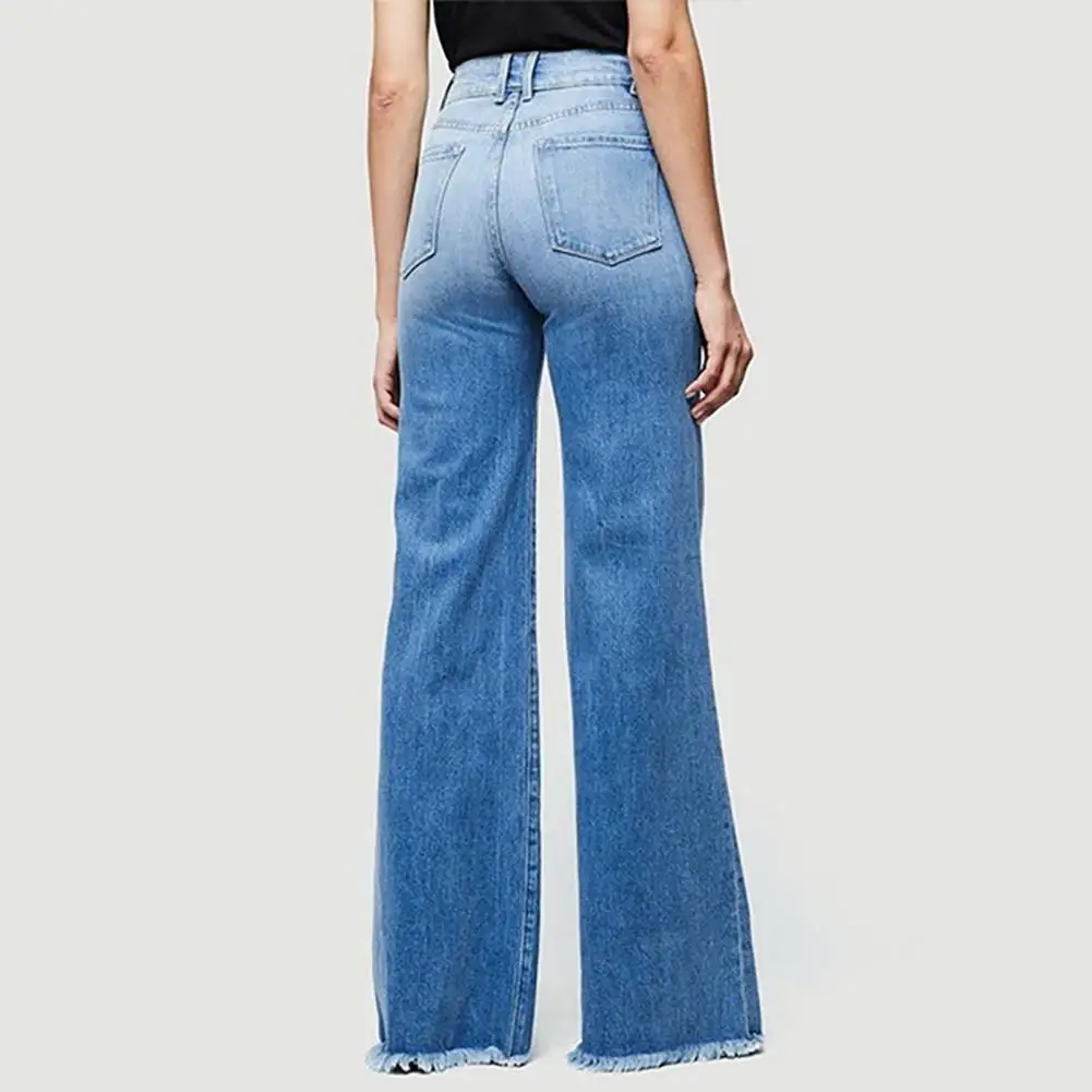 Women Wide Leg Jeans High Waist Plus Size Ladies Jeans Slimming Fit Flared Denim Pants Female Streetwear Tassel Trousers