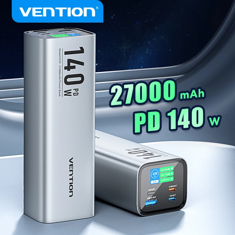 

Vention 27000mAh Power Bank Portable 140W PD External Battery PowerBank for iPad Xiaomi Laptop Notebook Macbook Pro Fast Charge