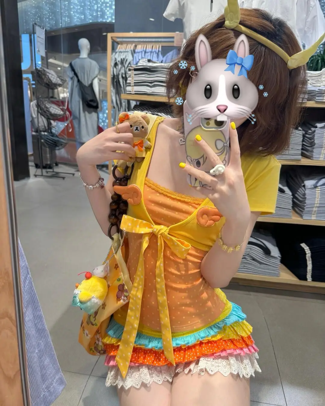 Kawaii Summer Women T shirt Suit Yellow Harajuku Sexy Clothing Korea Sweet Girl Cute Aesthetic 2000s Lolita T shirts Crop Tops