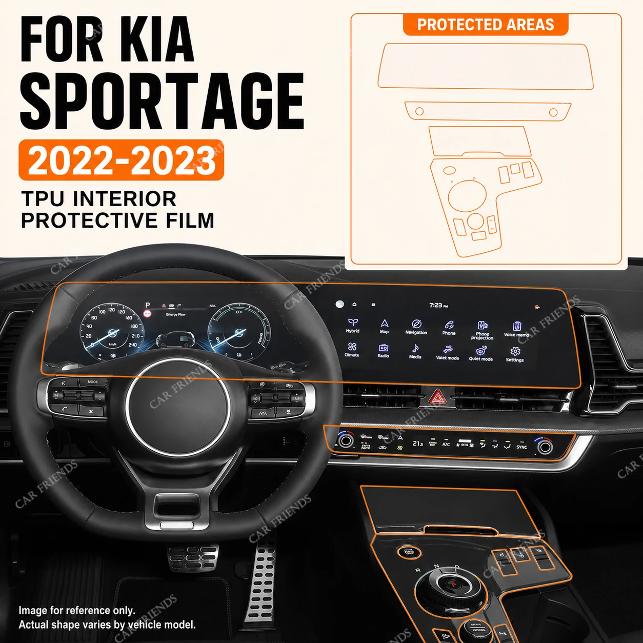 For Kia Sportage NQ5 2022 2023 Transparent TPU Interior Protective Film for Center Console Dashboard Screen