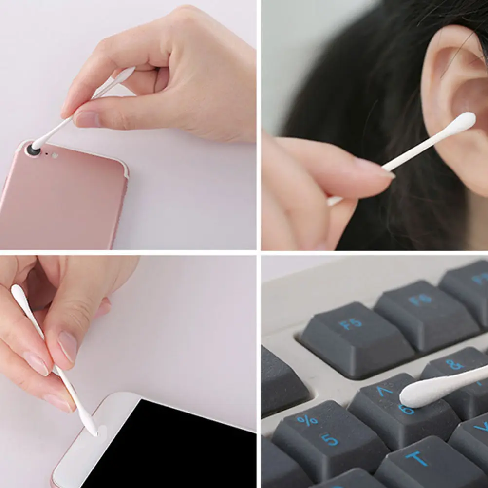 

500 шт. ватных палочек с двойным наконечником, одноразовые, для снятия макияжа, чистки, ухода за ушами, косметических процедур, ремонта, набор из 5 упаковок