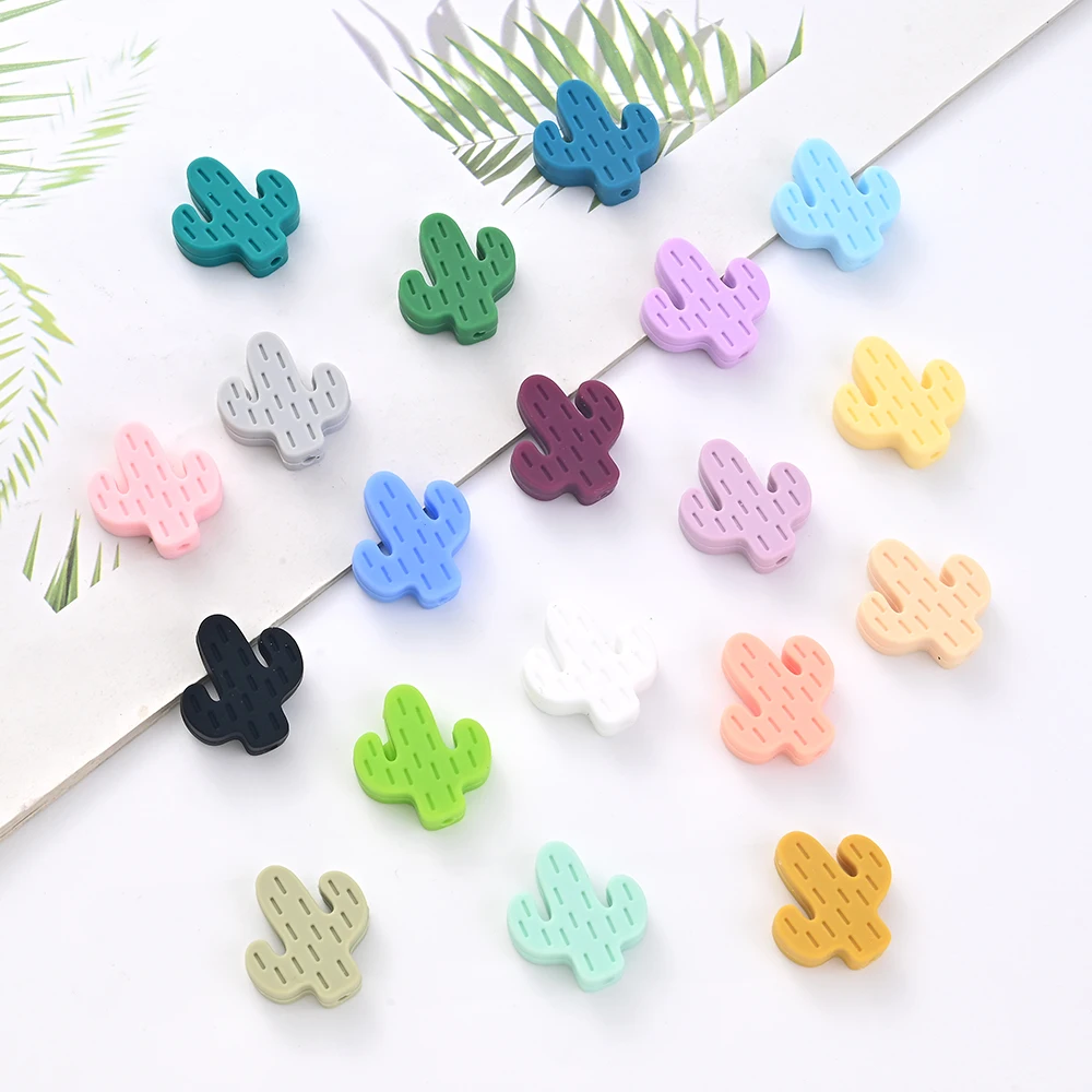 10pcs Cartoon Silicone Cactus Beads BPA Free Food Grade Focal Beads Baby Chew Toy Teething Necklace DIY Nursing Jewelry Making