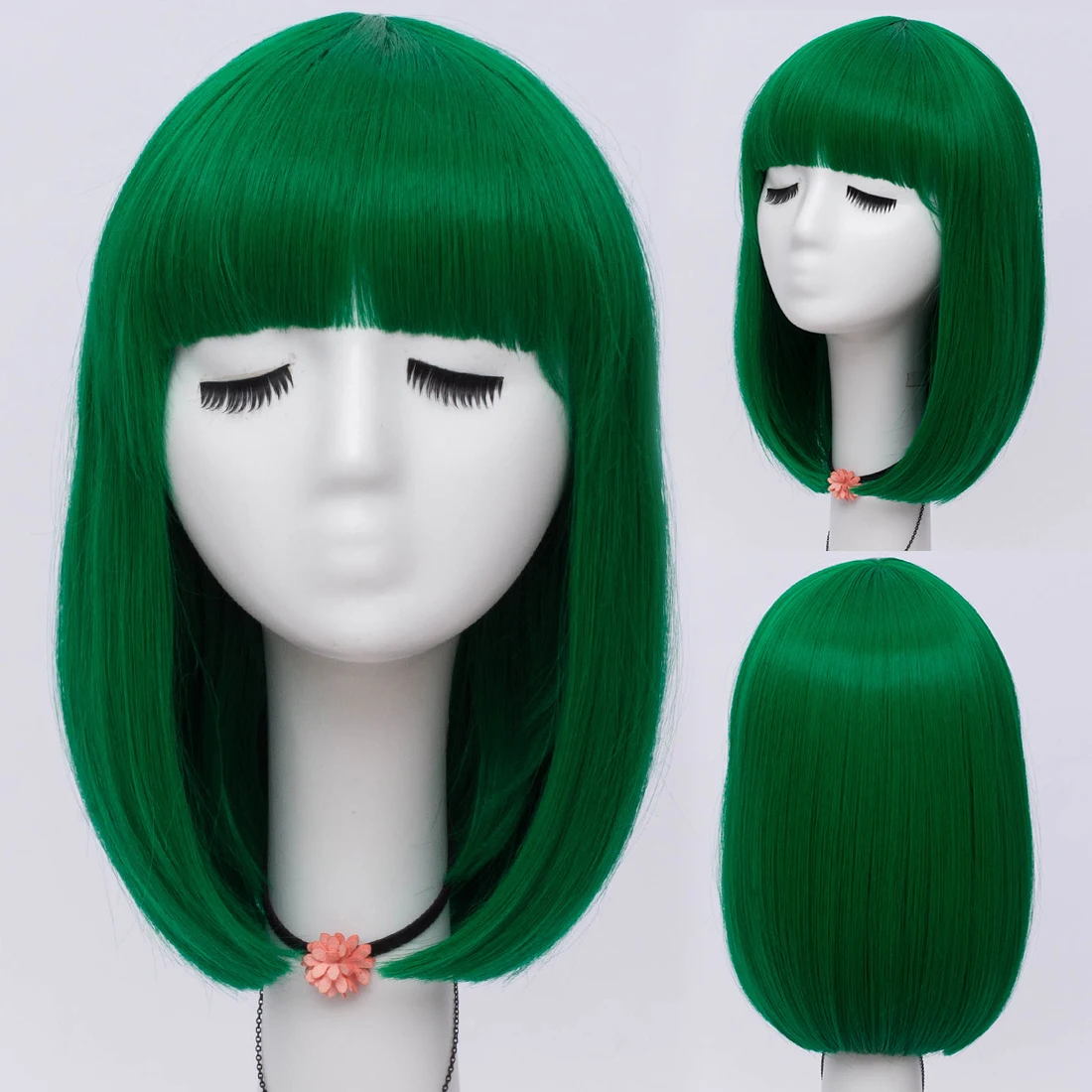 

MSIWIGS Women Green Cosplay Wigs For Party Synthetic Short Straight Bob Holloween Wig