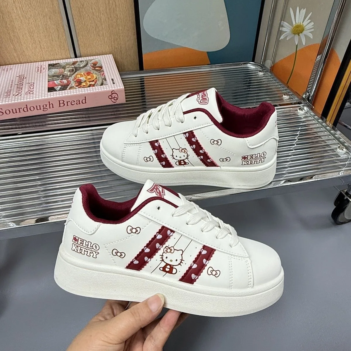 Fashion Hello Kitty Casual Board Shoes Cute Sneakers Girls Cartoon Thick Bottom Shoes Anime Women Kawaii Anti-Slip Sports Shoes view 3